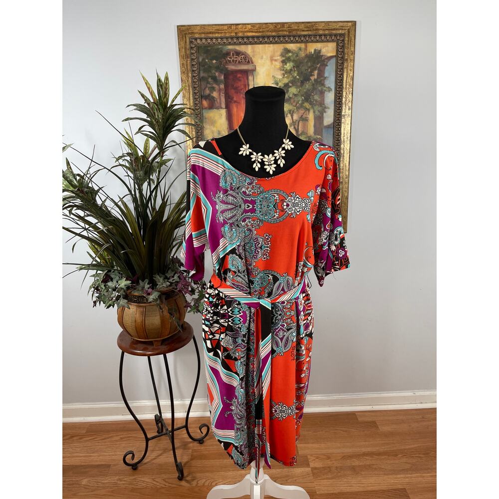 Sunny Leigh Sheath Dress Women's M‎ Multicolor Paisley Kimono Sleeve Whimsigoth